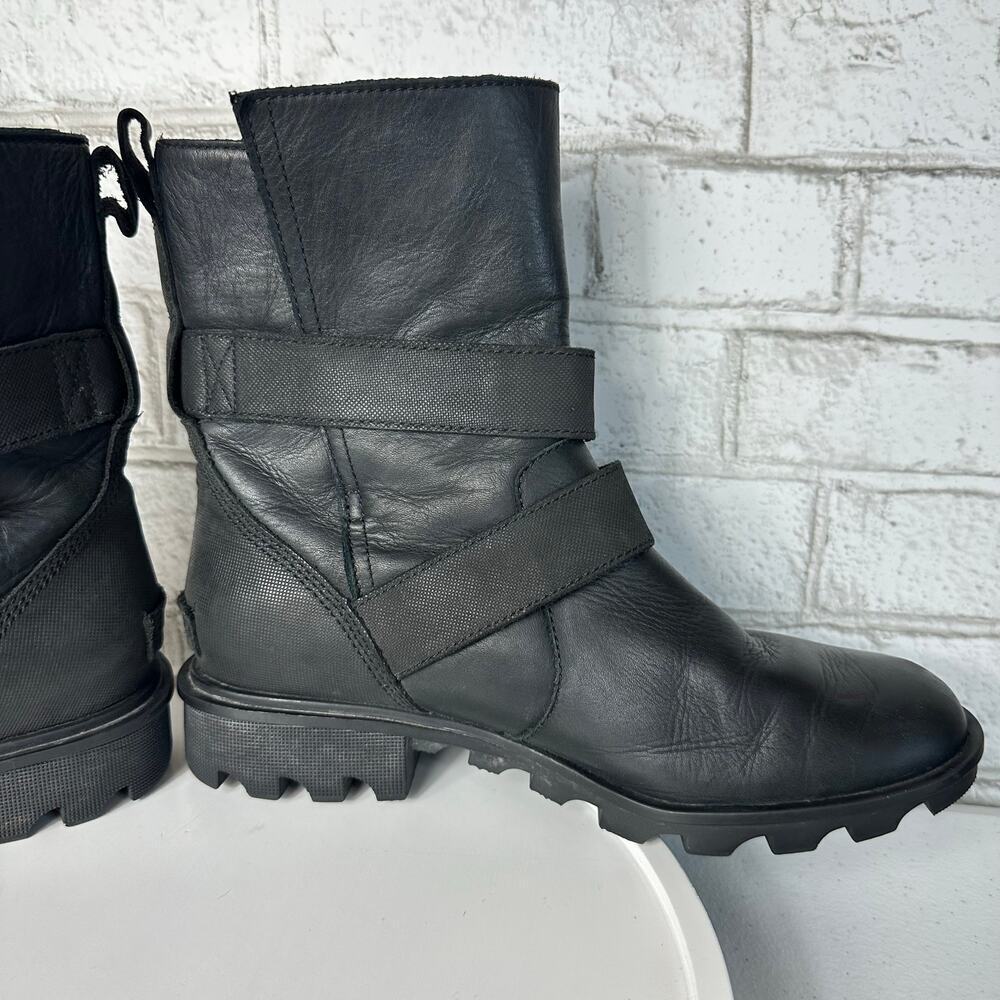 Sorel Black Boots Phoenix Moto Engineer Leather Waterproof Buckle LL3265 8.5 - Picture 10 of 12